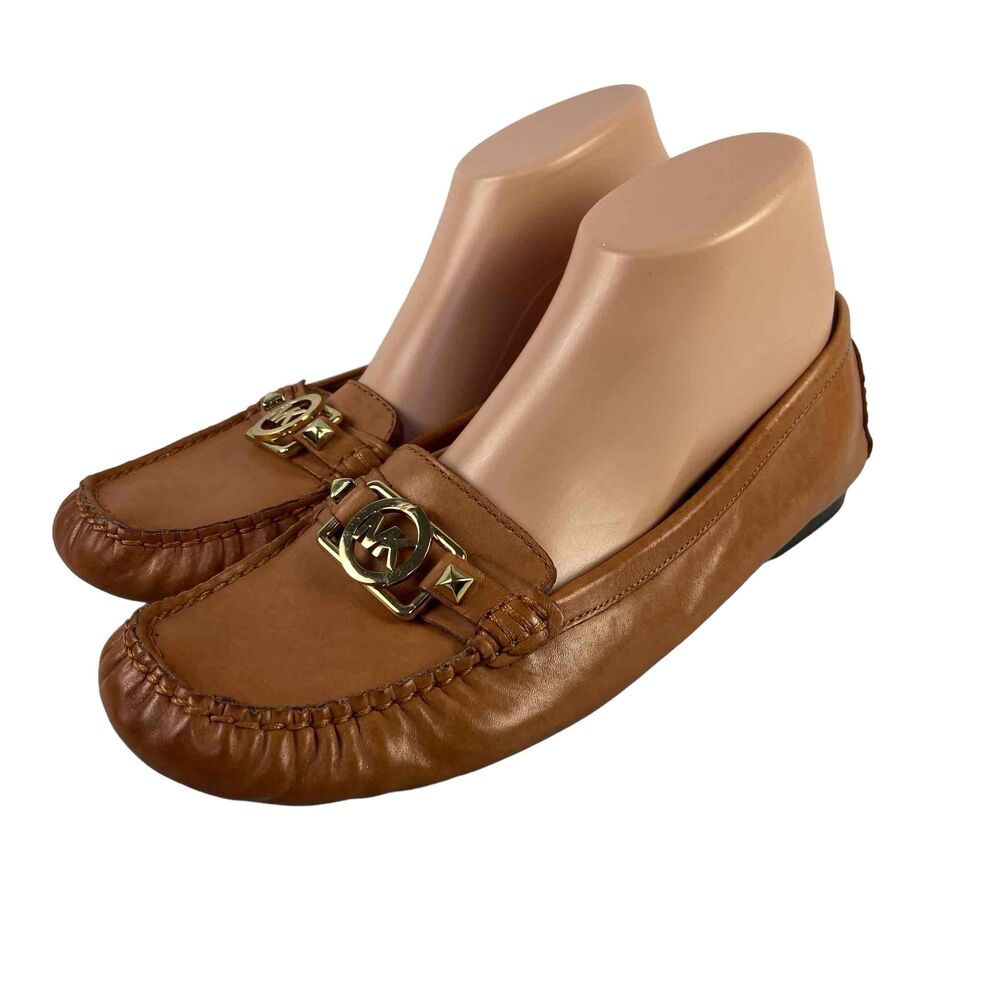 MICHAEL Michael Kors Womens Size 11M Tan Leather Loafers Gold Tone Buckle Shoes